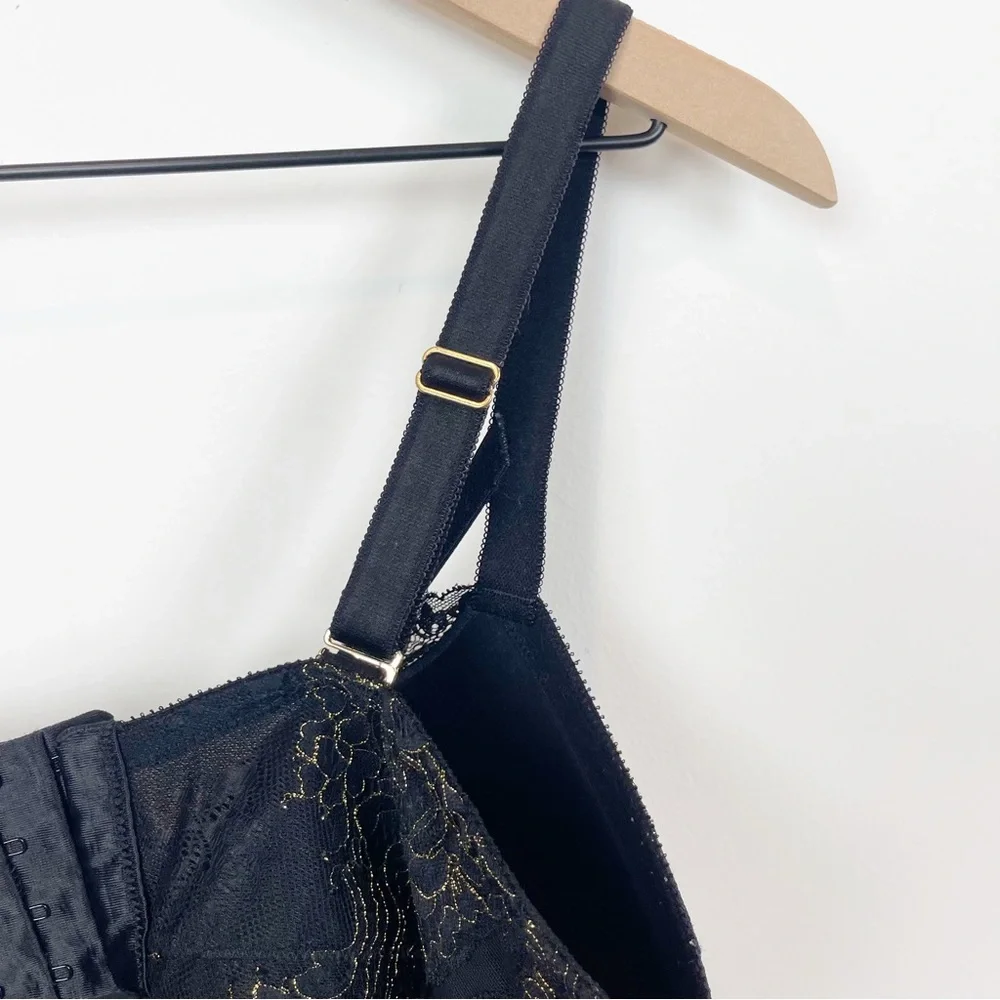 Torrid Curve Black Lace with Gold Detail Padded Bra Size 42DDD